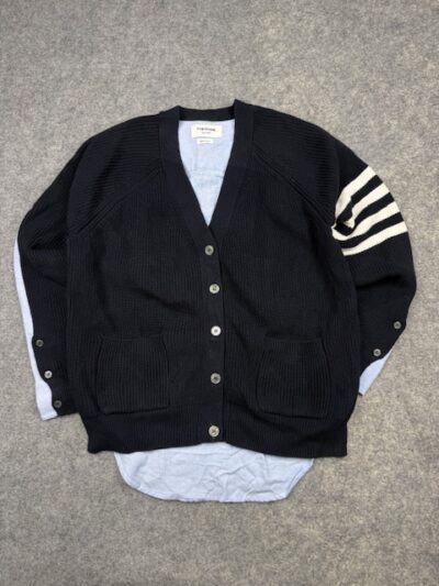 Authentic Thom Browne New York 4-Bar Stripe Layered Cardigan - Navy/Light Blue