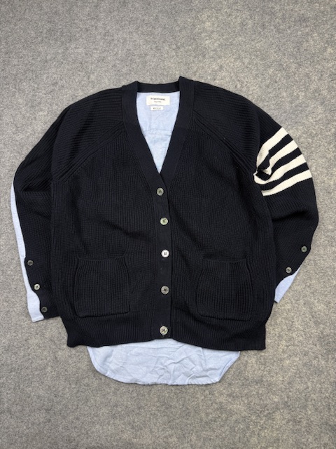 Authentic Thom Browne New York 4-Bar Stripe Layered Cardigan - Navy/Light Blue Authentic Thom Browne New York 4-Bar Stripe Layered Cardigan - Navy/Light Blue