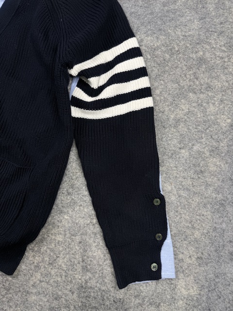 Authentic Thom Browne New York 4-Bar Stripe Layered Cardigan - Navy/Light Blue Authentic Thom Browne New York 4-Bar Stripe Layered Cardigan - Navy/Light Blue - Image 4