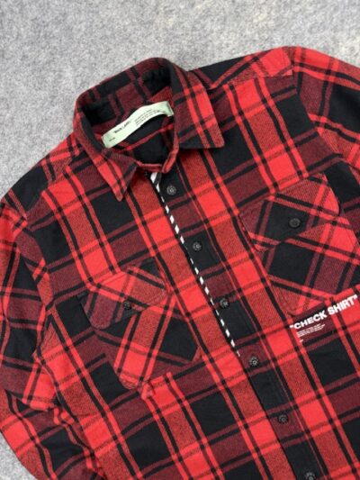 Authentic Off-White c/o Virgil Abloh “CHECK SHIRT” Red Tartan Flannel – Size L