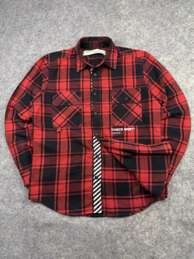 Authentic Off-White c/o Virgil Abloh “CHECK SHIRT” Red Tartan Flannel – Size L