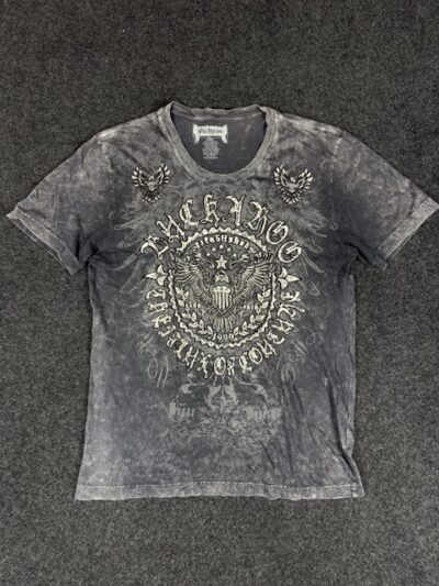 Authentic Pre-Loved Buckaroo Gothic Eagle Graphic Acid Wash T-Shirt - Grey/Silver | Size XL