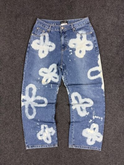 Authentic SURGERY Bleached Flower Graphic Denim Jeans - Blue Streetwear | Size L (W33-34)