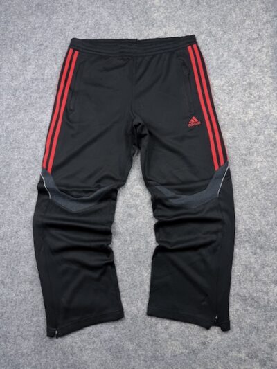 Adidas Black Track Pants with Red 3-Stripes & Ankle Zippers – Size L/XL