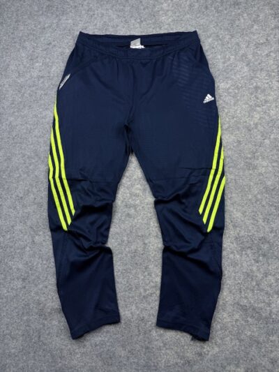 Adidas Performance Navy Blue Track Pants with Neon Stripes | XL | Zipper Leg Opening