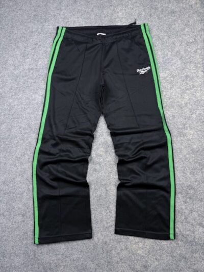 Reebok Classic Black Track Pants with Green Stripes – Size L