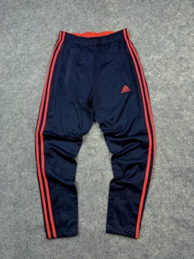 Adidas Navy Blue Track Pants with Red 3-Stripes – Size S