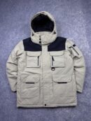 Italian Design Hooded Utility Puffer Jacket Beige & Navy – Size L