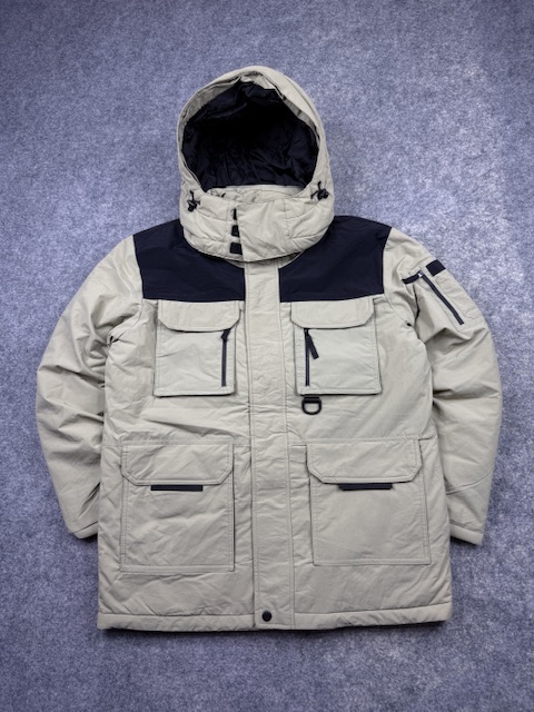 Italian Design Hooded Utility Puffer Jacket Beige & Navy – Size L