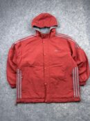 Adidas Vintage Red Hooded Track Jacket – L/XL Oversized