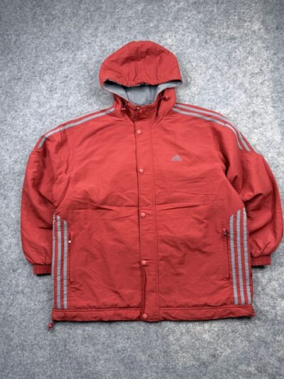 Adidas Vintage Red Hooded Track Jacket – L/XL Oversized