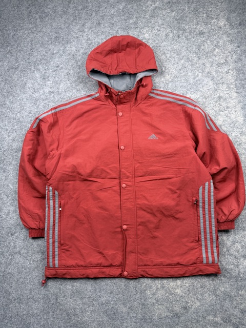 Adidas Vintage Red Hooded Track Jacket – L/XL Oversized Adidas Vintage Red Hooded Track Jacket – L/XL Oversized