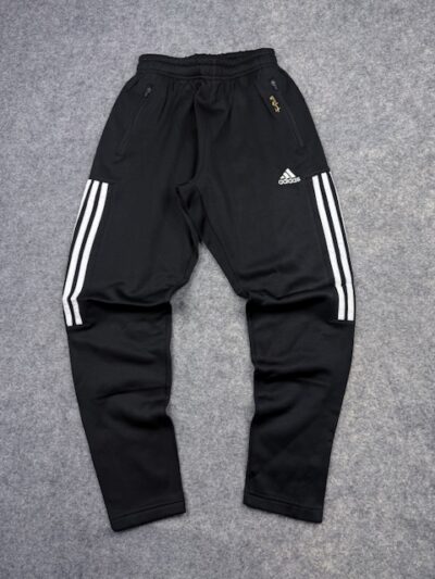 Adidas Black Winter Track Pants with White 3-Stripes – Size M