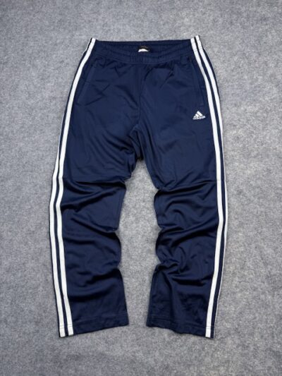 Adidas Vintage Navy Blue Track Pants with White 3-Stripes – Size L