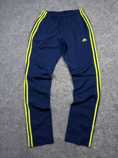 Adidas Vintage Navy Blue Track Pants with Neon 3-Stripes – Size S
