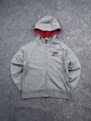 Authentic Pre-Loved Nike Sportswear Full-Zip Hoodie - Heather Gray with Red Accents | Size XXS