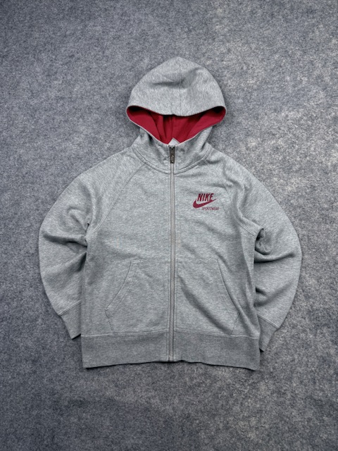 Authentic Pre-Loved Nike Sportswear Full-Zip Hoodie - Heather Gray with Red Accents | Size XXS Authentic Pre-Loved Nike Sportswear Full-Zip Hoodie - Heather Gray with Red Accents | Size XXS
