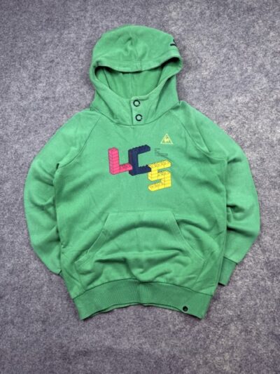 Authentic Pre-Loved Le Coq Sportif Graphic Button-Collar Hoodie – Green/Multicolor | Size S