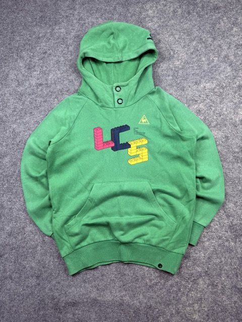 Authentic Pre-Loved Le Coq Sportif Graphic Button-Collar Hoodie - Green/Multicolor | Size S Authentic Pre-Loved Le Coq Sportif Graphic Button-Collar Hoodie - Green/Multicolor | Size S