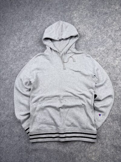 Authentic Pre-Loved Champion Striped Trim Pullover Hoodie – Heather Gray | Size M