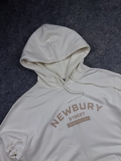 Authentic Pre-Loved Polham “Newbury Street” Graphic Pullover Hoodie – Cream/Off-White | Size L (Oversized)