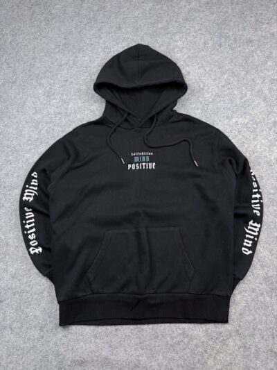 Authentic Pre-Loved Litmus “Positive Mind” Graphic Pullover Hoodie – Black | Size M (Oversized Fit)