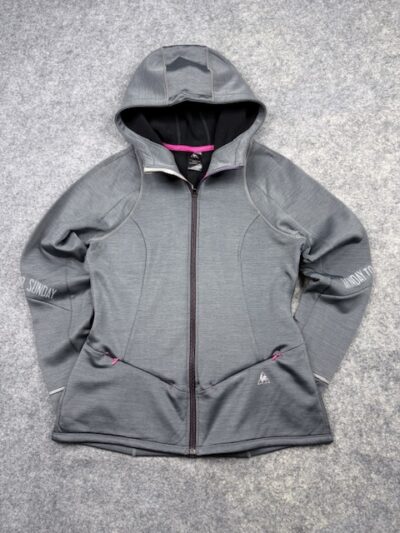 Authentic Pre-Loved Le Coq Sportif Modulate Full-Zip Technical Hoodie - Heather Gray/Pink | Women's Size L (Stretchy Fit)