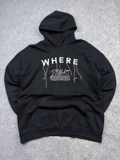 Authentic Pre-Loved Bershka "Where Desert" Graphic Pullover Hoodie - Black | Size L (Oversized Fit)