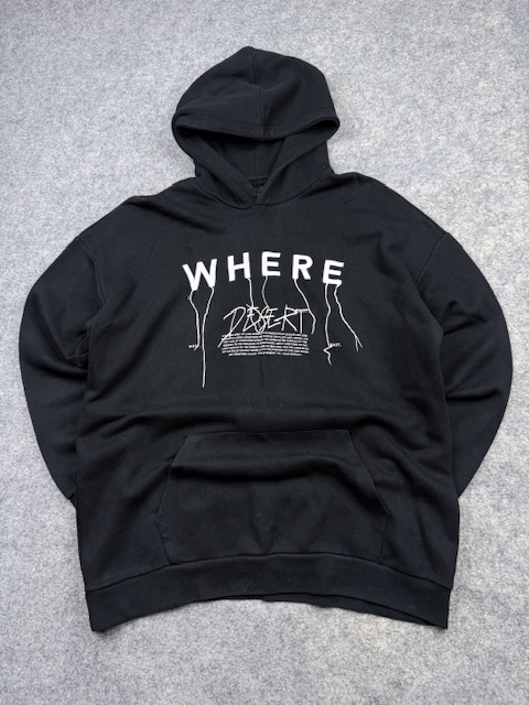 Authentic Pre-Loved Bershka "Where Desert" Graphic Pullover Hoodie - Black | Size L (Oversized Fit) Authentic Pre-Loved Bershka "Where Desert" Graphic Pullover Hoodie - Black | Size L (Oversized Fit)