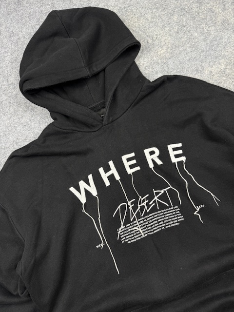 Authentic Pre-Loved Bershka "Where Desert" Graphic Pullover Hoodie - Black | Size L (Oversized Fit) Authentic Pre-Loved Bershka "Where Desert" Graphic Pullover Hoodie - Black | Size L (Oversized Fit) - Image 2