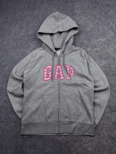 Authentic Pre-Loved Gap Arch Logo Full-Zip Fleece Hoodie - Heather Gray / Patterned Logo | Women's Size L
