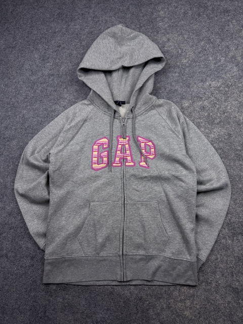 Authentic Pre-Loved Gap Arch Logo Full-Zip Fleece Hoodie - Heather Gray / Patterned Logo | Women's Size L Authentic Pre-Loved Gap Arch Logo Full-Zip Fleece Hoodie - Heather Gray / Patterned Logo | Women's Size L