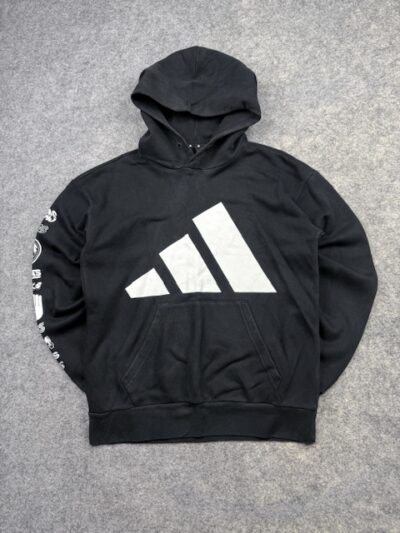 Authentic Pre-Loved Adidas Graphic Pullover Hoodie - Black / Multi-Logo Sleeve | Size M