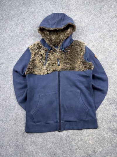Authentic Pre-Loved Vintage The North Face Faux Fur Paneled Full-Zip Hoodie - Navy Blue / Brown | Women's Size S (90)