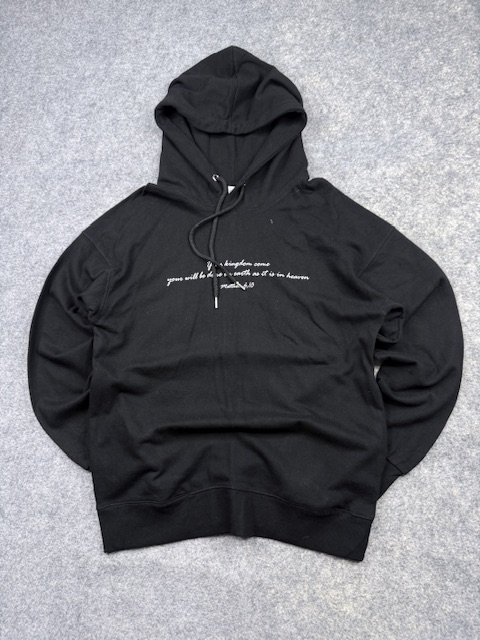 Authentic Pre-Loved "fill it" Matthew 6:10 Script Graphic Pullover Hoodie - Black | Size M Authentic Pre-Loved "fill it" Matthew 6:10 Script Graphic Pullover Hoodie - Black | Size M