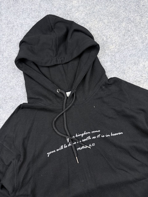 Authentic Pre-Loved "fill it" Matthew 6:10 Script Graphic Pullover Hoodie - Black | Size M Authentic Pre-Loved "fill it" Matthew 6:10 Script Graphic Pullover Hoodie - Black | Size M - Image 2