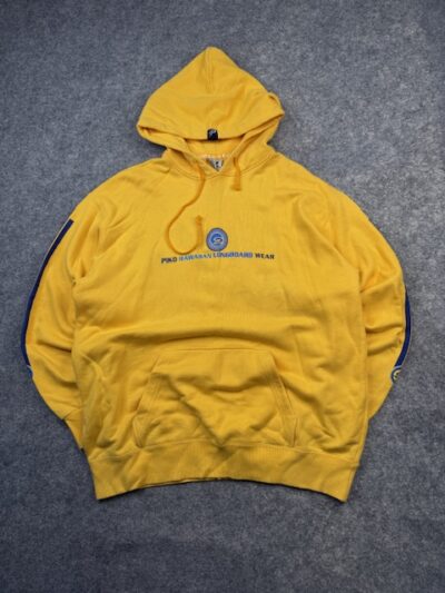 Authentic Pre-Loved Vintage Piko Hawaiian Longboard Wear Graphic Hoodie – Yellow / Blue | Size L (Oversized)