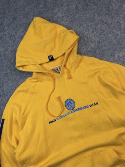 Authentic Pre-Loved Vintage Piko Hawaiian Longboard Wear Graphic Hoodie – Yellow / Blue | Size L (Oversized)