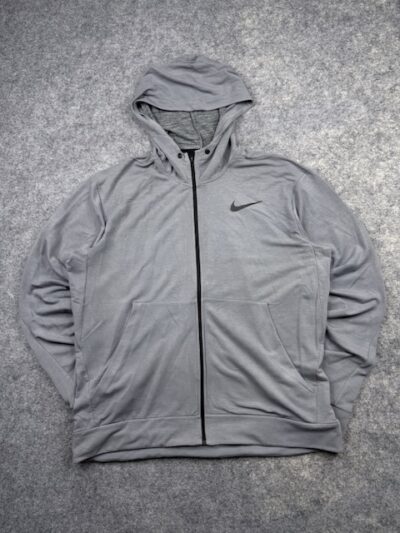 Authentic Pre-Loved Nike Dri-FIT Lightweight Full-Zip Active Hoodie - Light Grey | Size XXL (Oversized)