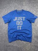 Authentic Pre-Loved Nike Dri-FIT "Just Do It" Graphic Performance T-Shirt - Blue / Grey | Size XL (Tag L)