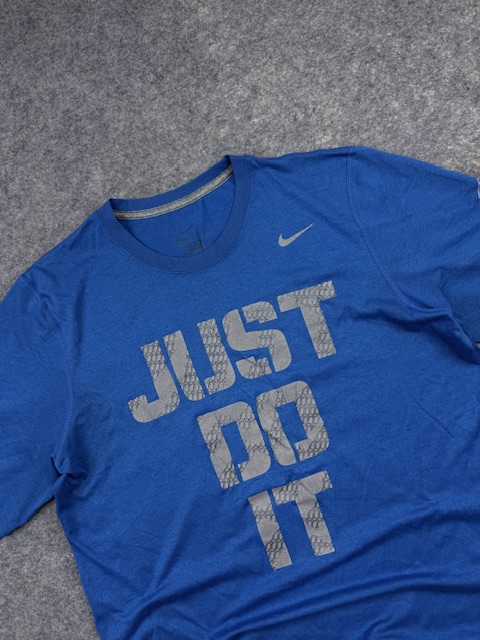 Authentic Pre-Loved Nike Dri-FIT "Just Do It" Graphic Performance T-Shirt - Blue / Grey | Size XL (Tag L) Authentic Pre-Loved Nike Dri-FIT "Just Do It" Graphic Performance T-Shirt - Blue / Grey | Size XL (Tag L) - Image 2