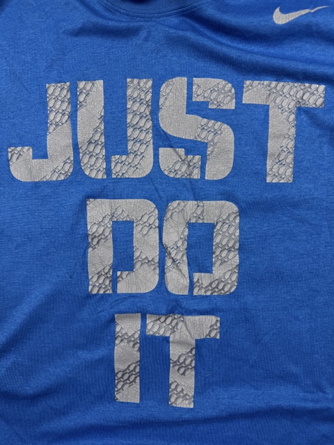 Authentic Pre-Loved Nike Dri-FIT "Just Do It" Graphic Performance T-Shirt - Blue / Grey | Size XL (Tag L) Authentic Pre-Loved Nike Dri-FIT "Just Do It" Graphic Performance T-Shirt - Blue / Grey | Size XL (Tag L) - Image 4