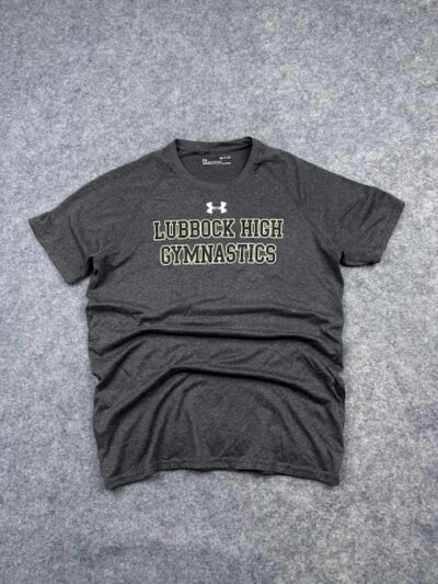 Pre-Loved Under Armour HeatGear Lubbock High Gymnastics T-Shirt - Dark Grey | Size M (Tag SM)