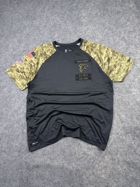 Nike Dri-FIT NFL Onfield Atlanta Falcons Salute to Service Camo Raglan T-Shirt - Black | Size XL/XXL (Tag XL) Nike Dri-FIT NFL Onfield Atlanta Falcons Salute to Service Camo Raglan T-Shirt - Black | Size XL/XXL (Tag XL)