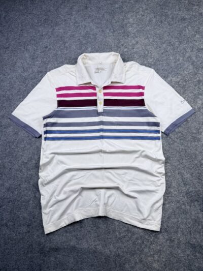 Authentic Pre-Loved Nike Golf Tour Performance Dri-FIT Polo Shirt - White / Multi-Stripe | Size M