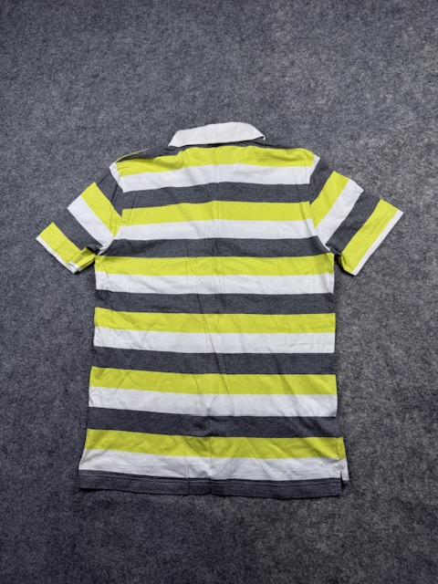 Pre-Loved Puma Sportlifestyle Striped Polo Shirt - Neon Yellow / Grey / White | Size Women's M Pre-Loved Puma Sportlifestyle Striped Polo Shirt - Neon Yellow / Grey / White | Size Women's M - Image 4