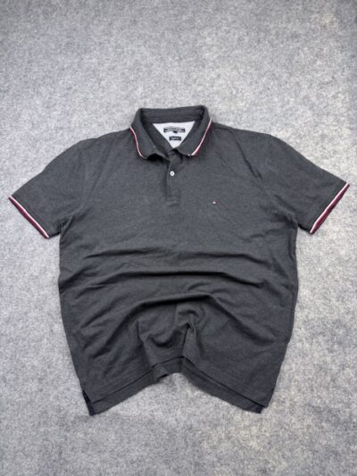Pre-Loved Tommy Hilfiger Regular Fit Tipped Polo Shirt - Dark Heather Grey | Size XXL