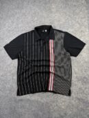 Pre-Loved Fila Golf Asymmetrical Pinstripe Polo Shirt - Black / Red | Size L/XL