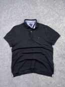 Pre-Loved Tommy Hilfiger Contrast Chambray Polo Shirt - Black | Size M/L
