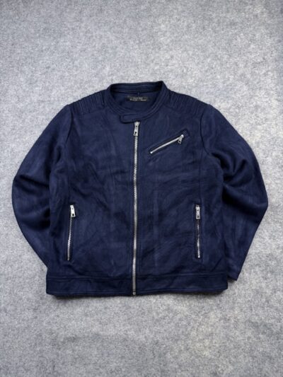 Pre-Loved Zara Man Faux Suede Moto Jacket - Navy Blue | Size XL